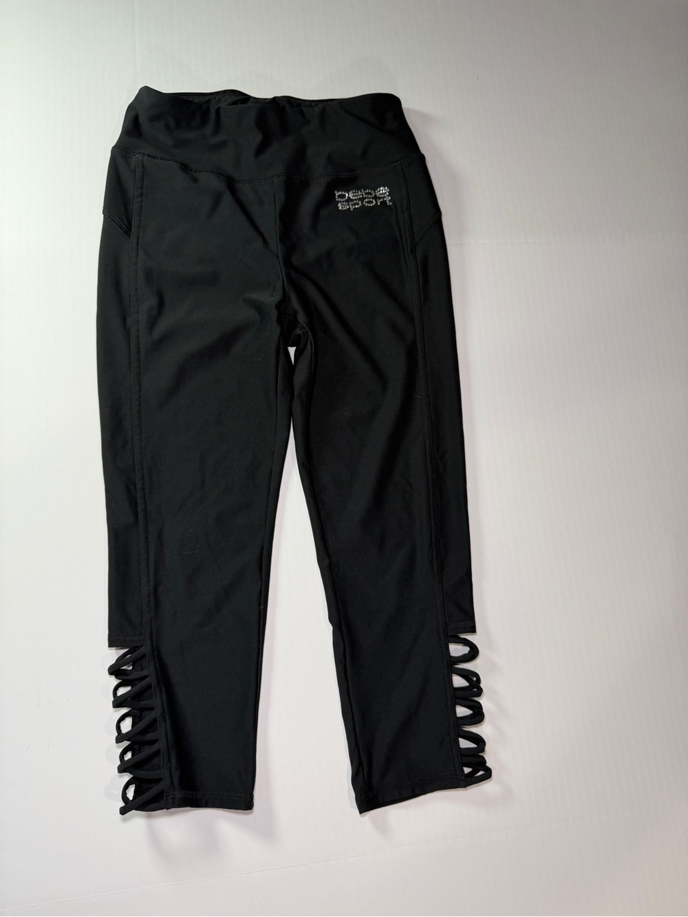 bebe Black Athletic Leggings with Ladder Ankle Detail and rhinestones size small